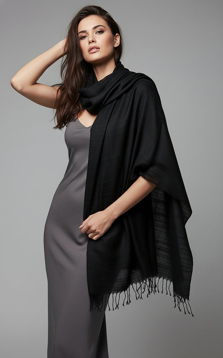 Arielle Summer Ombre Cashmere Pashmina Scarf - Black