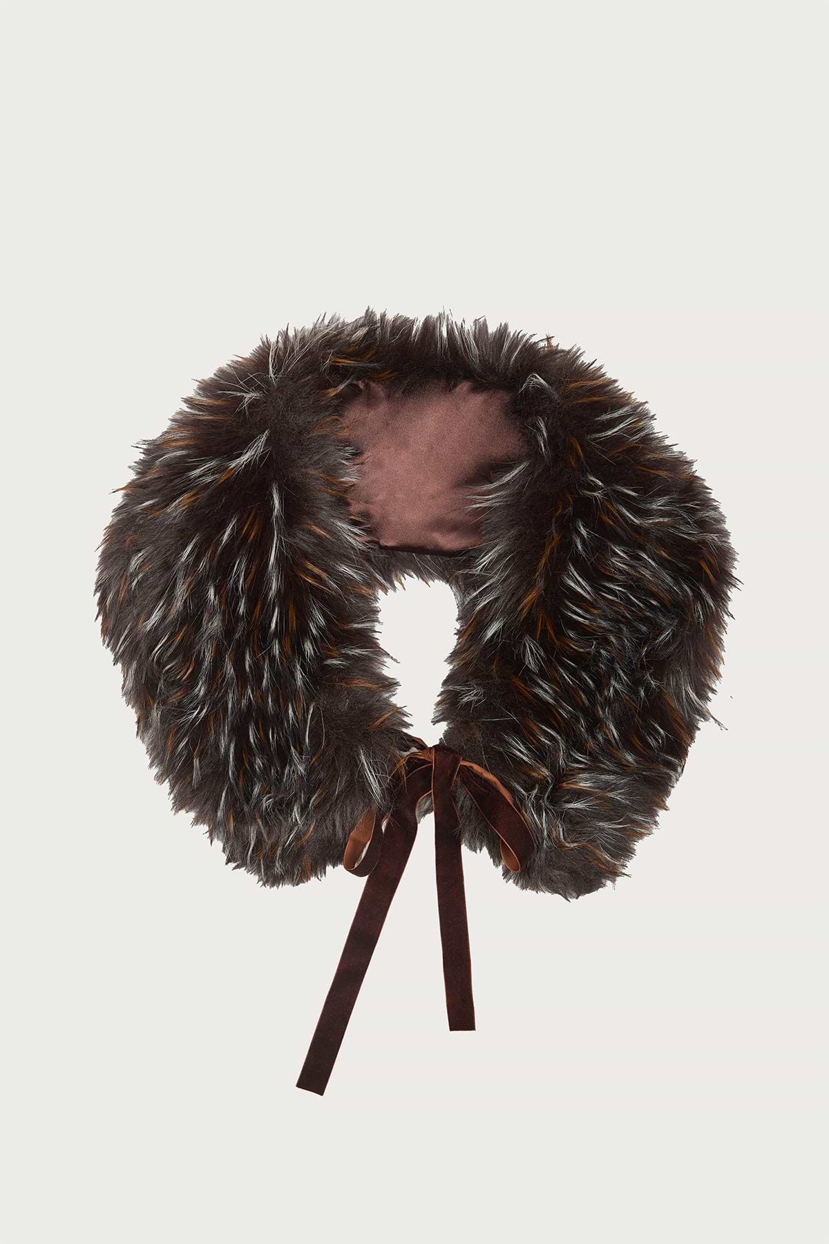 Faux Fur Tie Collar - Brown Multi