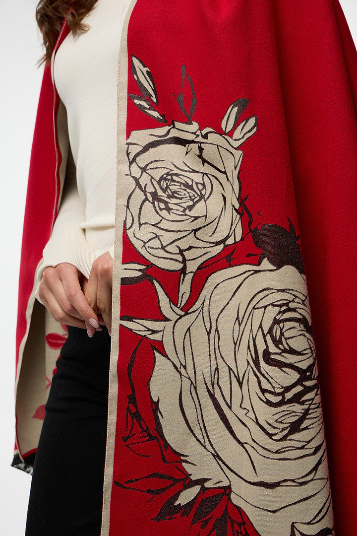 Bold Floral Reversible Scarf - Maroon