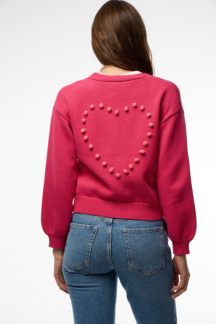 Heart Pom Pom Cardigan - Hot Pink