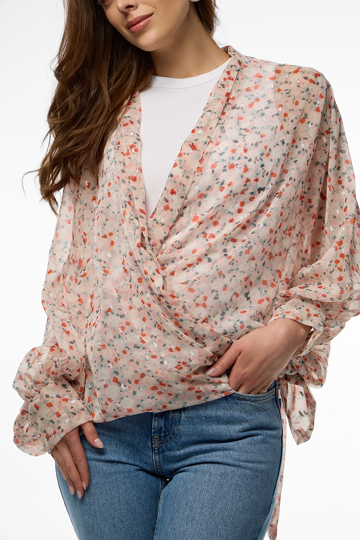 Tie Front Floral Kimono - Lavender Blush