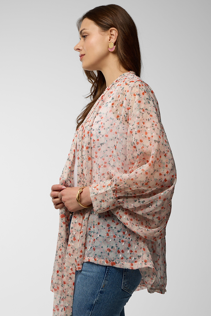 Tie Front Floral Kimono - Lavender Blush