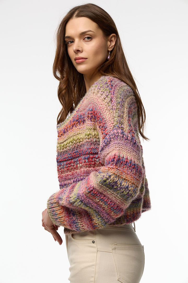 Multicolored Crop Knit Cardigan - Multi