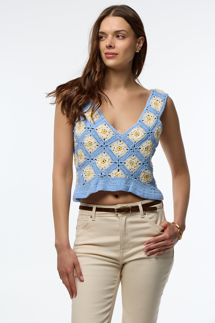Granny Square Crochet Top - Light Blue