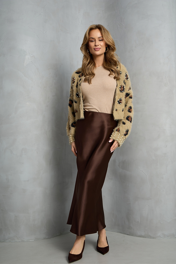 Animal Print Pearl Cardigan - Brown