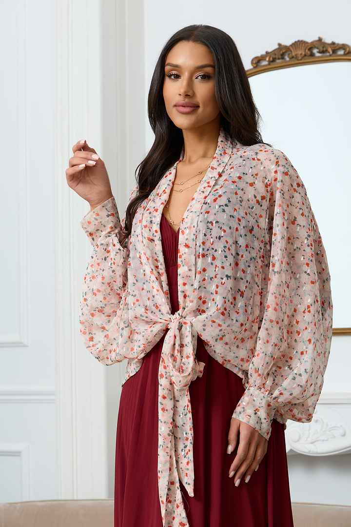 Tie Front Floral Kimono - Lavender Blush