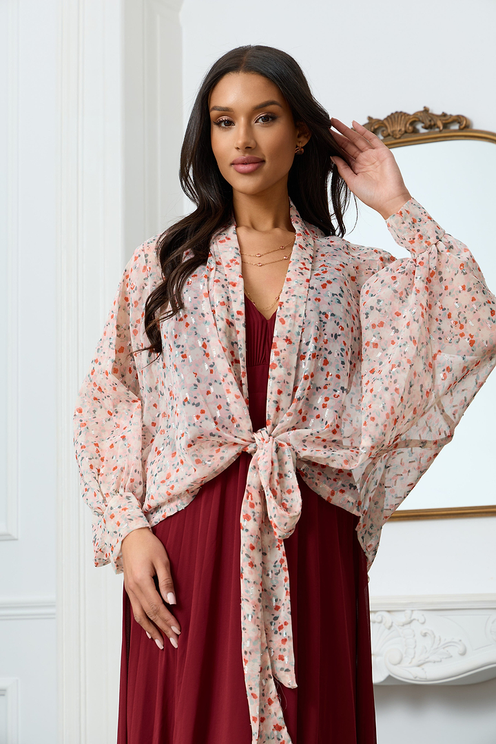 Tie Front Floral Kimono - Lavender Blush