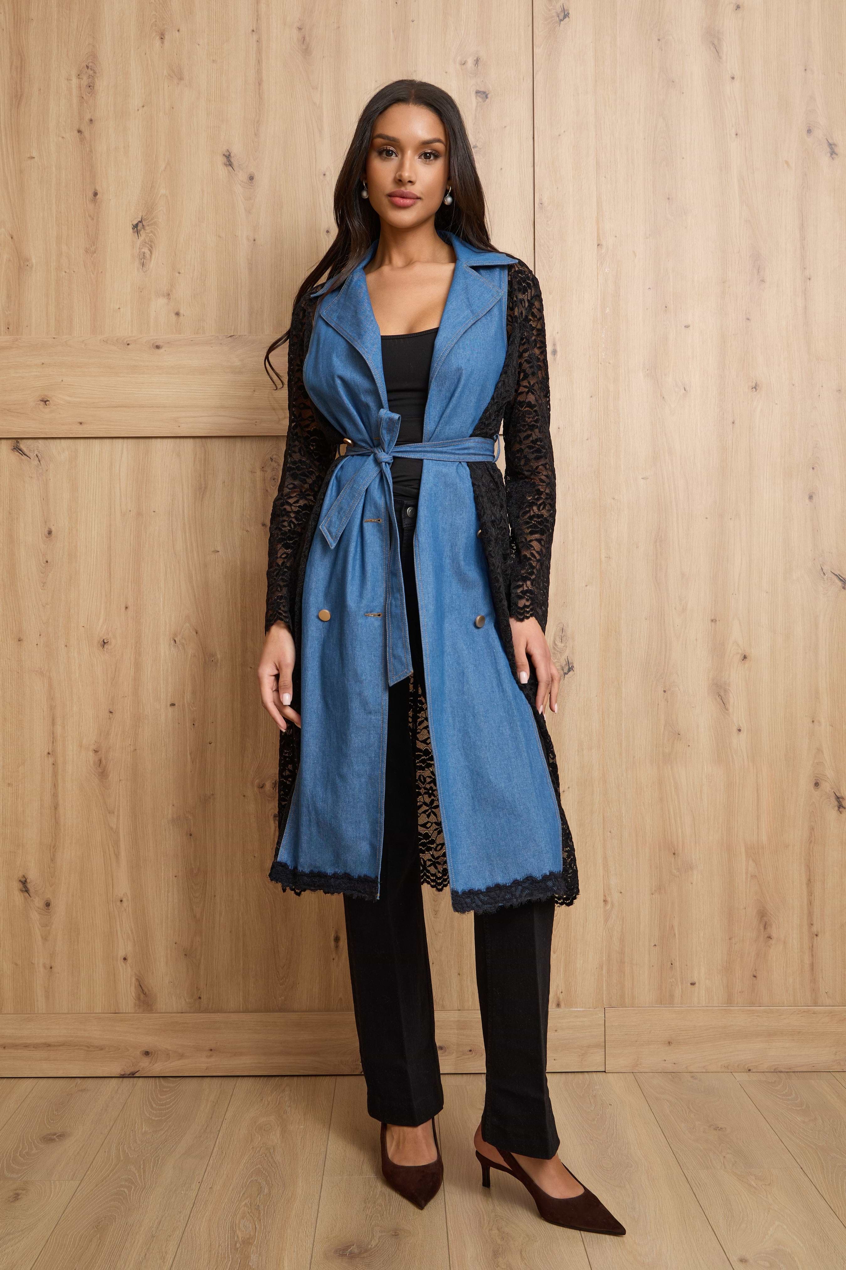 新品★ MANY WAY VERSATILE DENIM COAT Lace Denim Trench Coat Jacket – SAACHI
