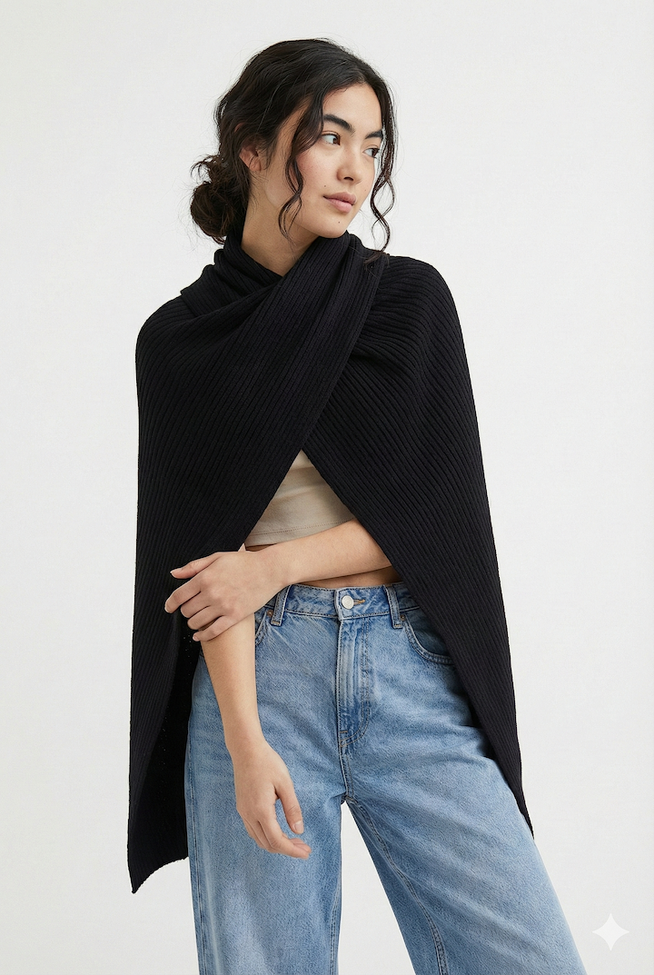 Drapey Ribbed Shawl - Black