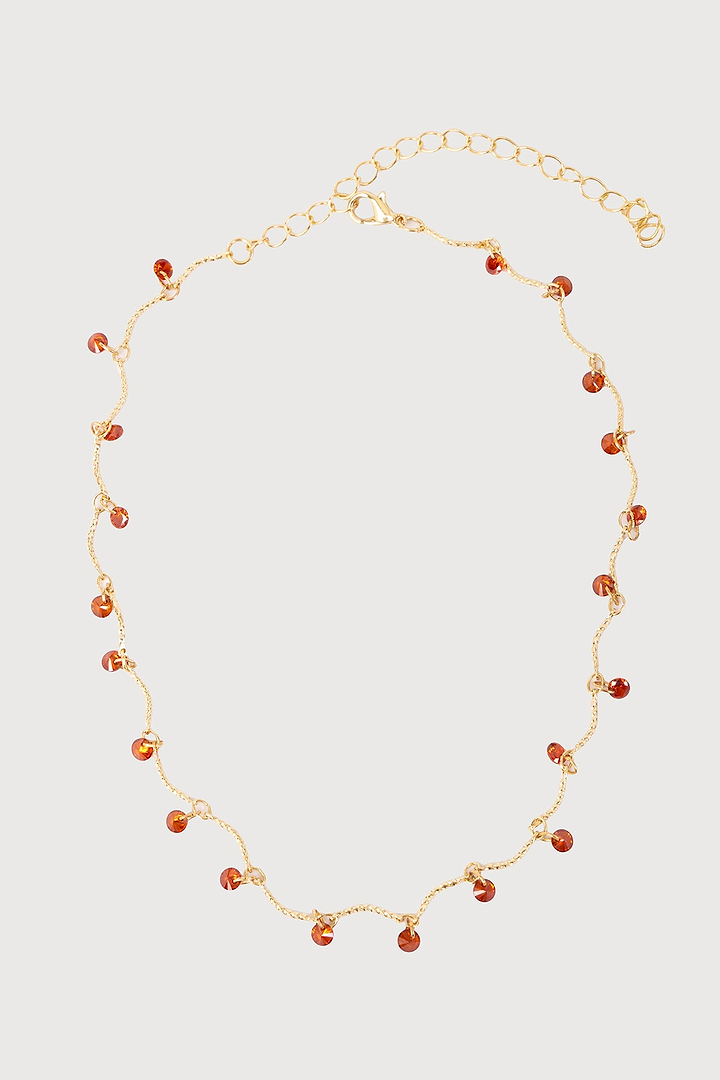 Crystal Dainty Station Necklace - Orange