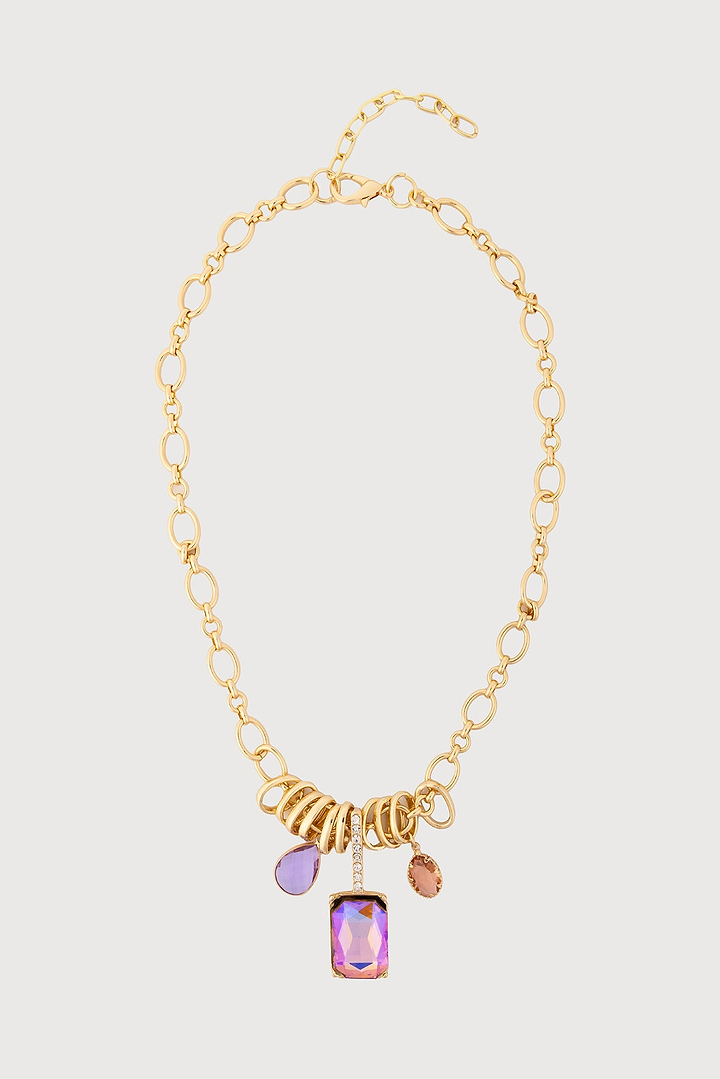 Jewel Charm Link Necklace - Pink