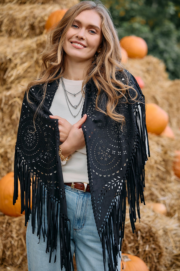 Paisley Laser Cut Fringe Triangle Wrap