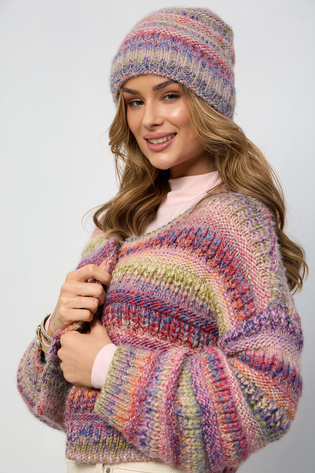 Multicolored Crop Knit Cardigan - Multi