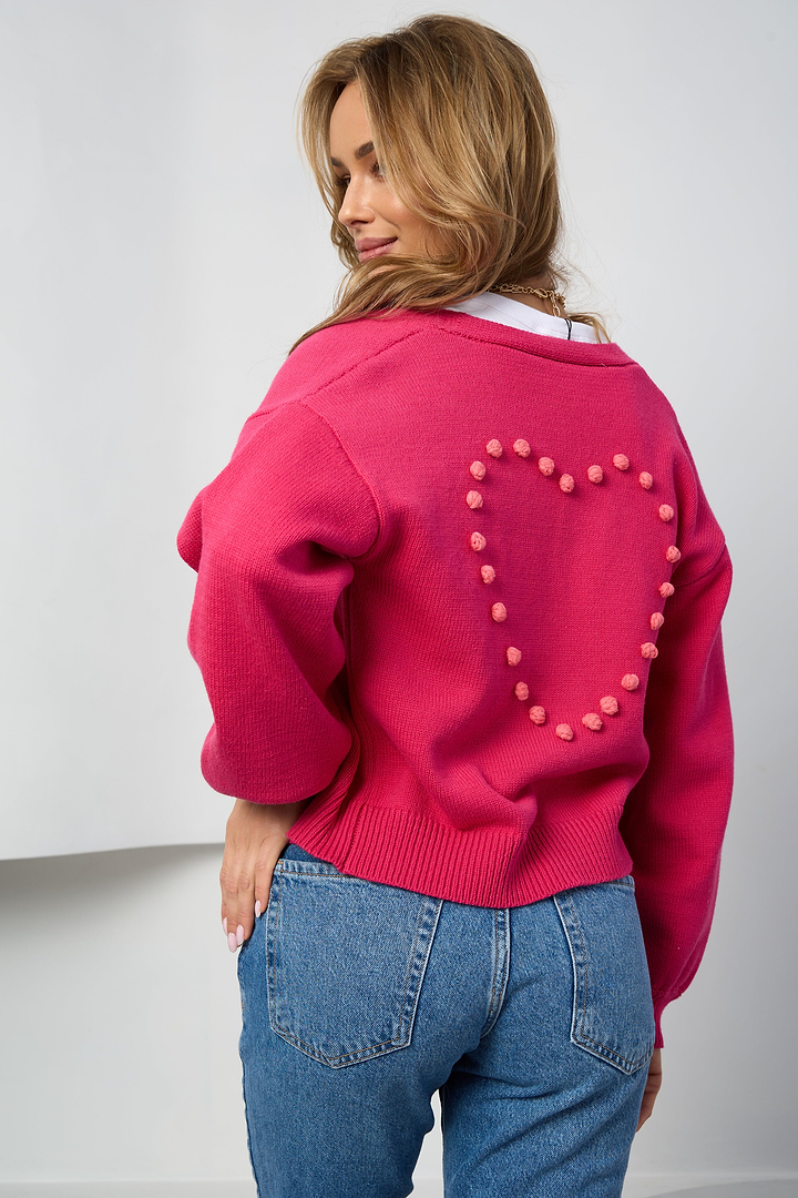 Heart Pom Pom Cardigan - Hot Pink
