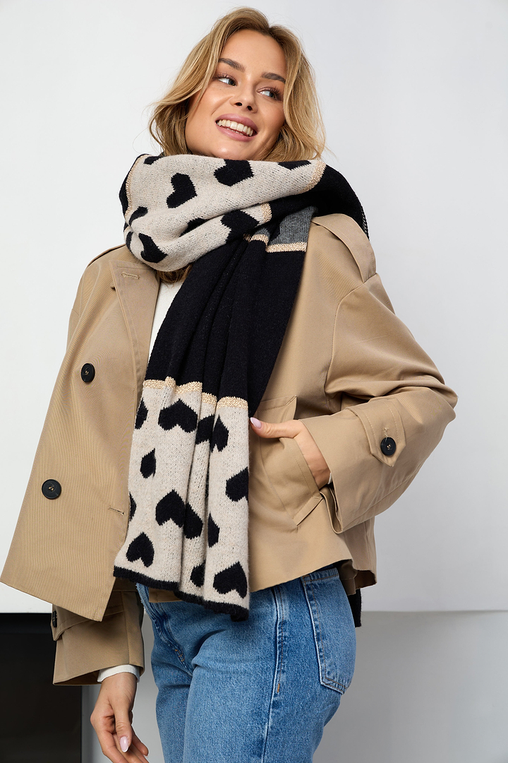 Heart Mixed Pattern Scarf - Black