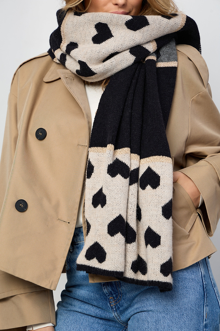 Heart Mixed Pattern Scarf - Black