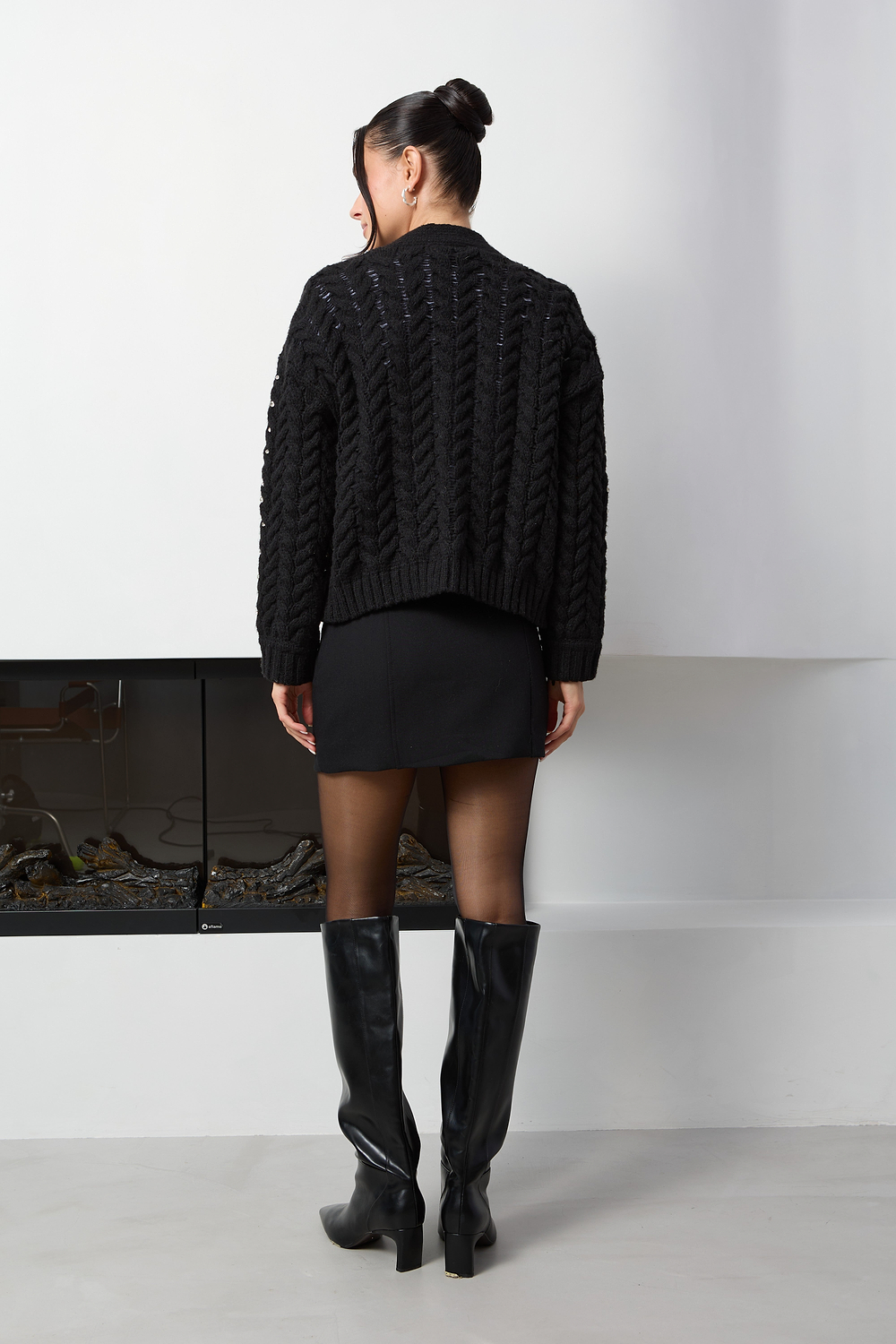 Bow Jeweled Cardigan - Black