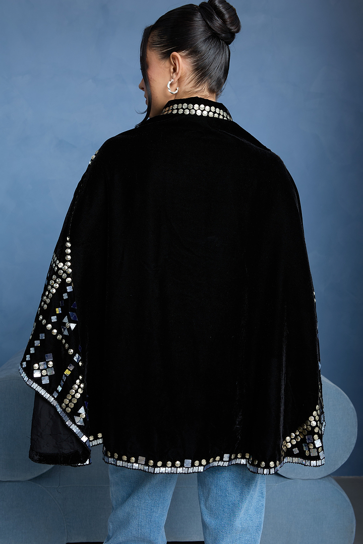 Black Velvet Embellished Capelet - Black