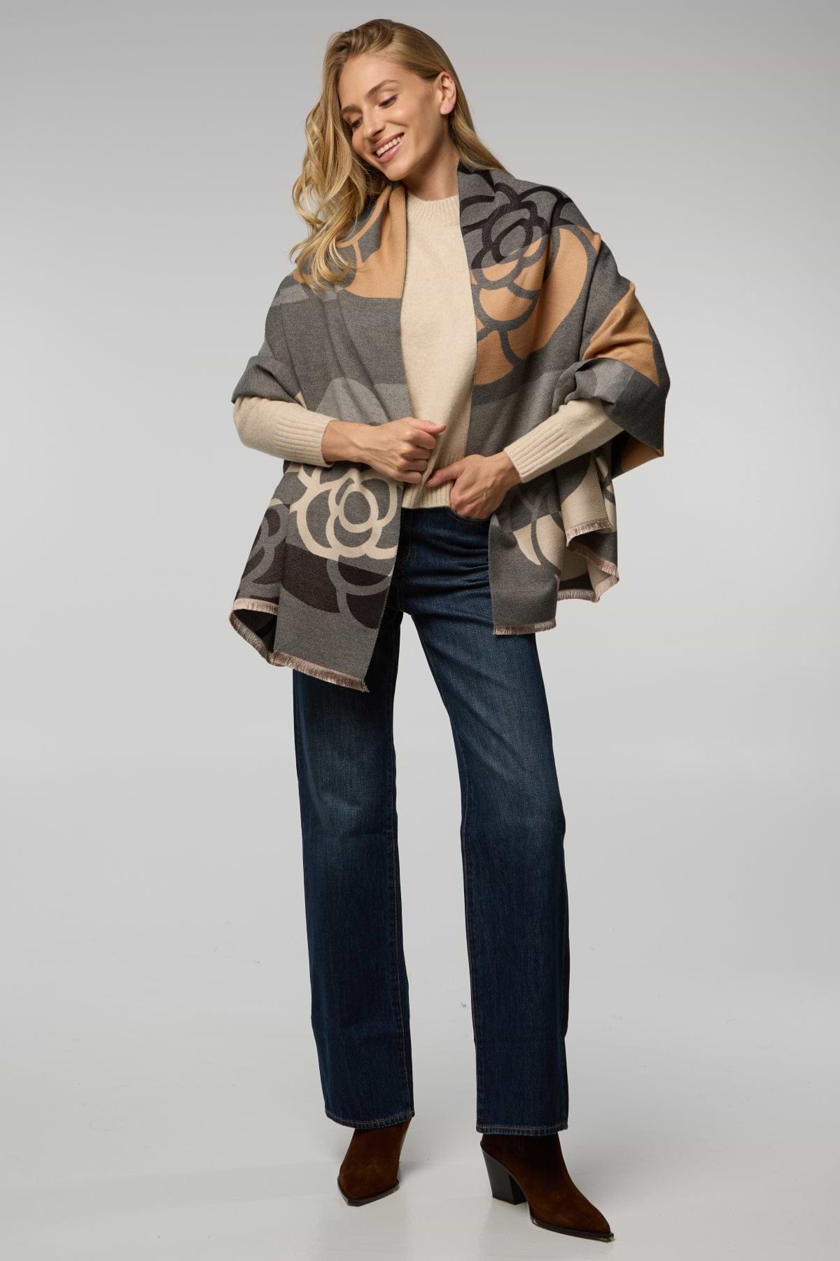 Geo Floral Reversible Scarf - Grey