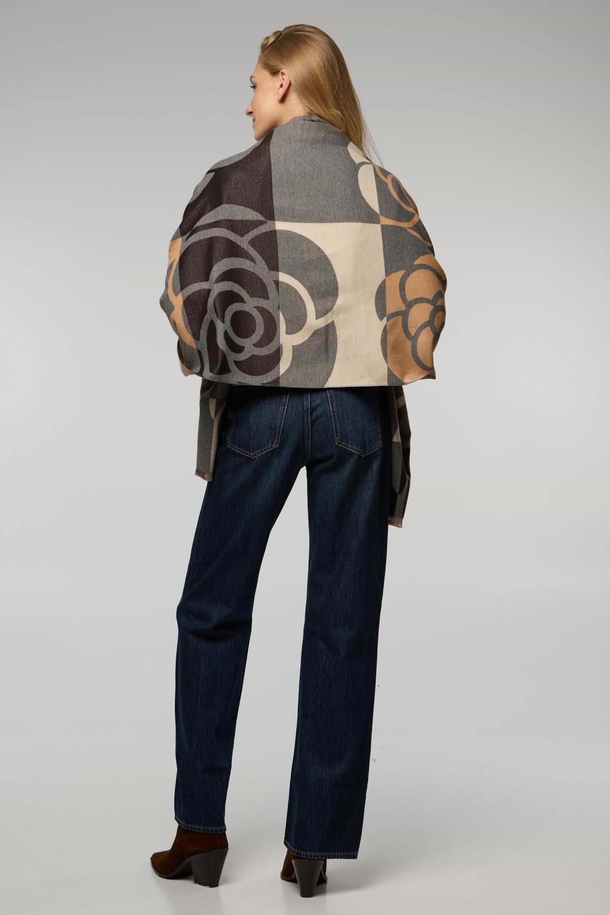 Geo Floral Reversible Scarf - Grey