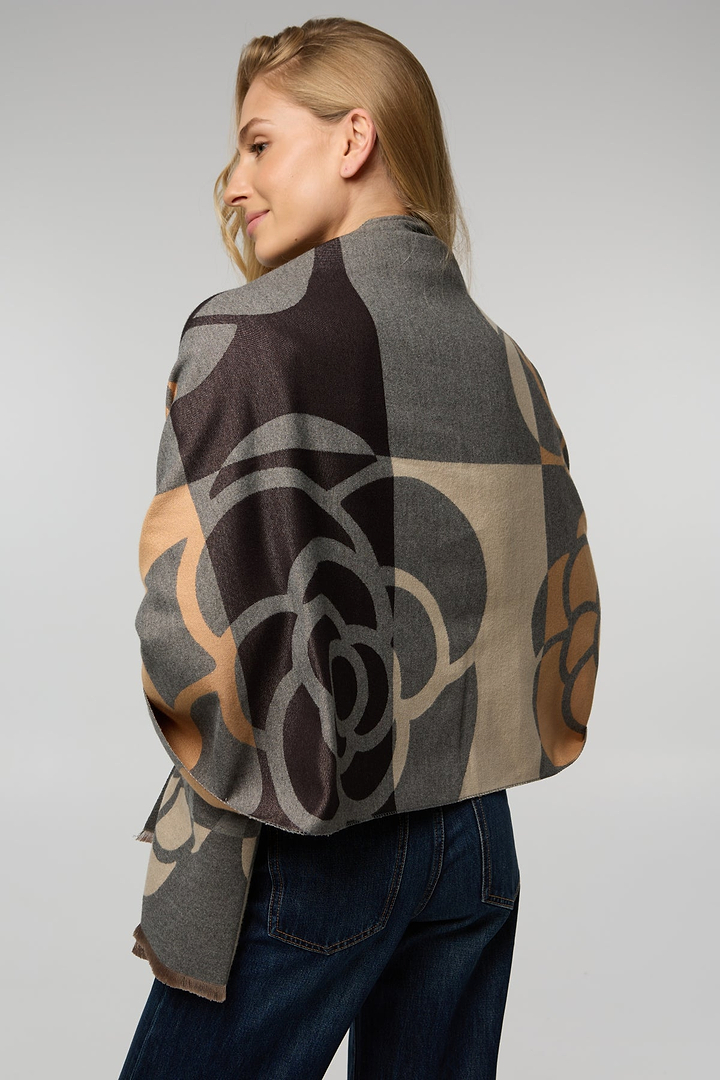 Geo Floral Reversible Scarf - Grey