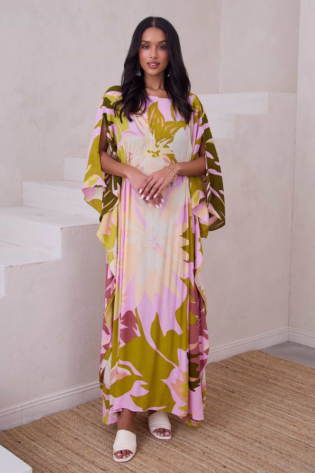 Multicolor Floral Kaftan Maxi - Cream Multi
