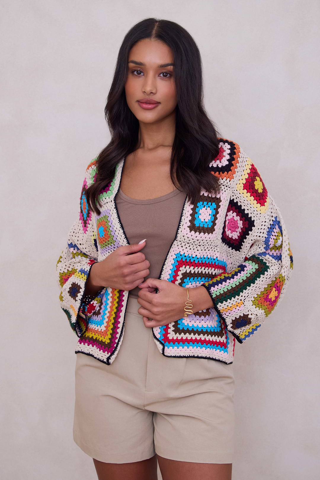 Granny Crochet Jacket Short - Dark Multi
