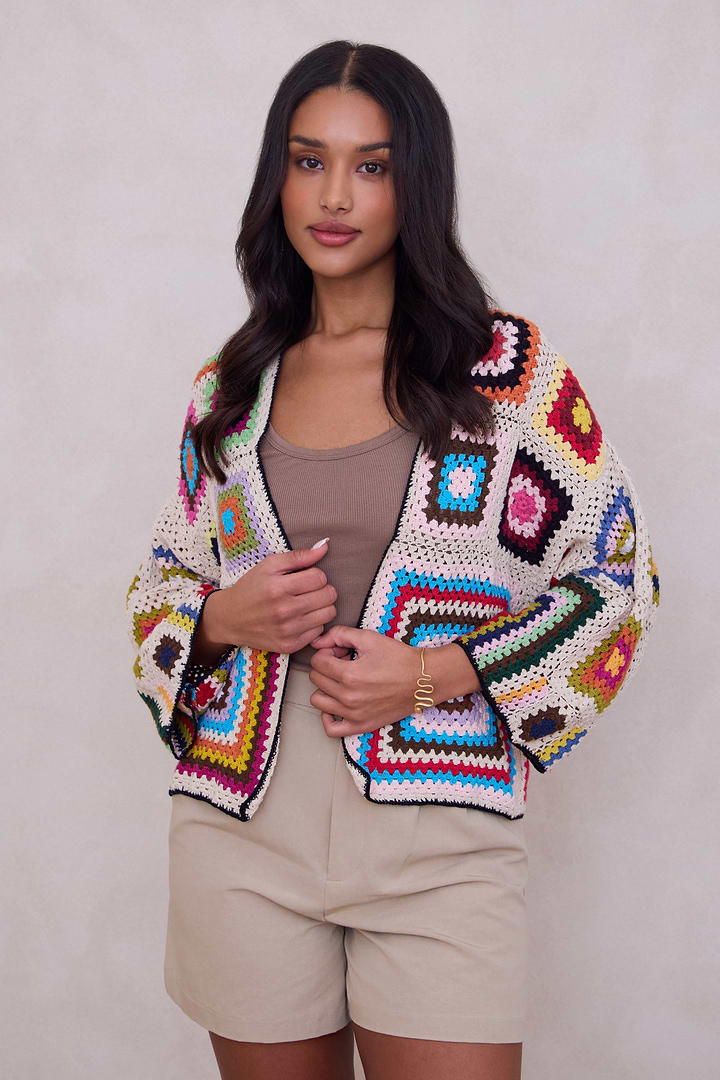 Granny Crochet Jacket Short - Dark Multi