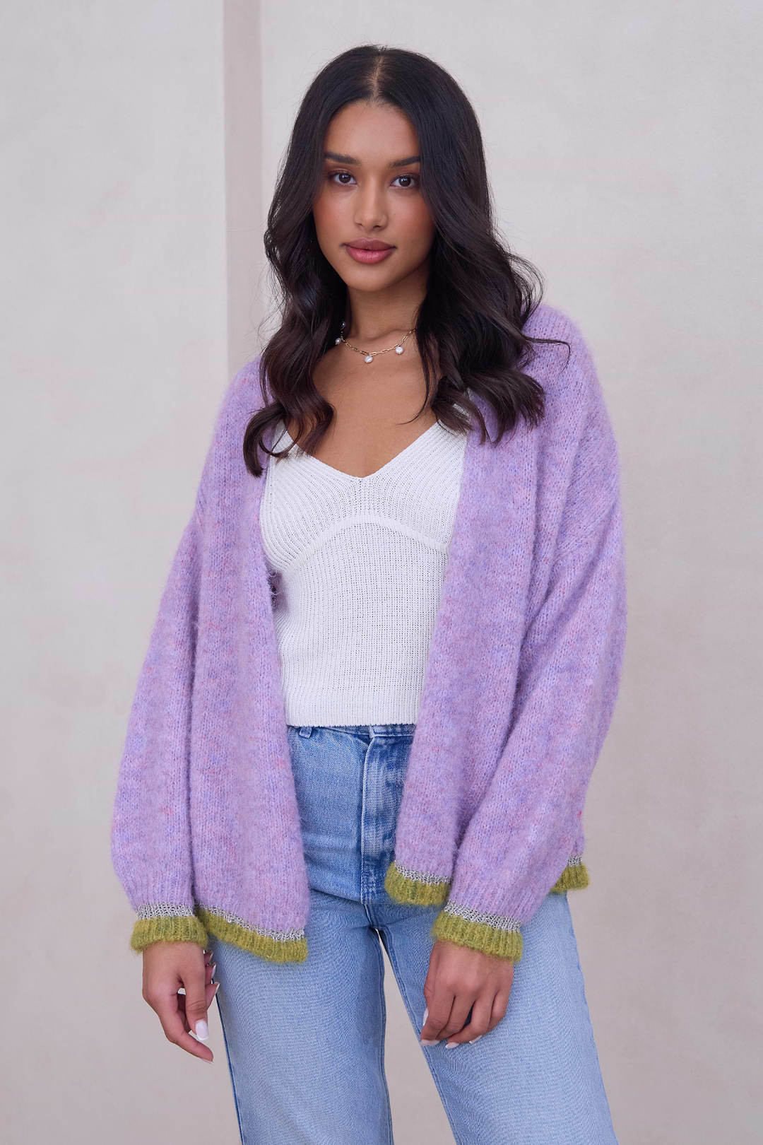 Soft Knit Mohair Cardigan Sweater - Pink Stone