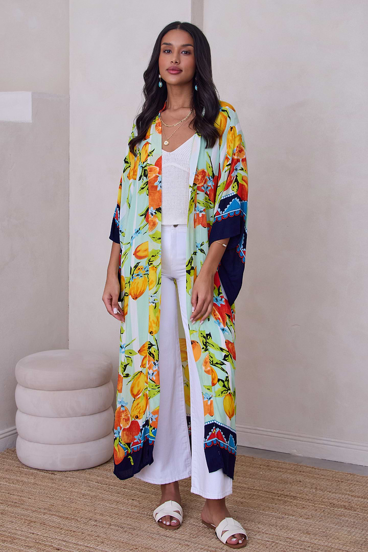 Citrus Print Kimono Long - Dark Blue