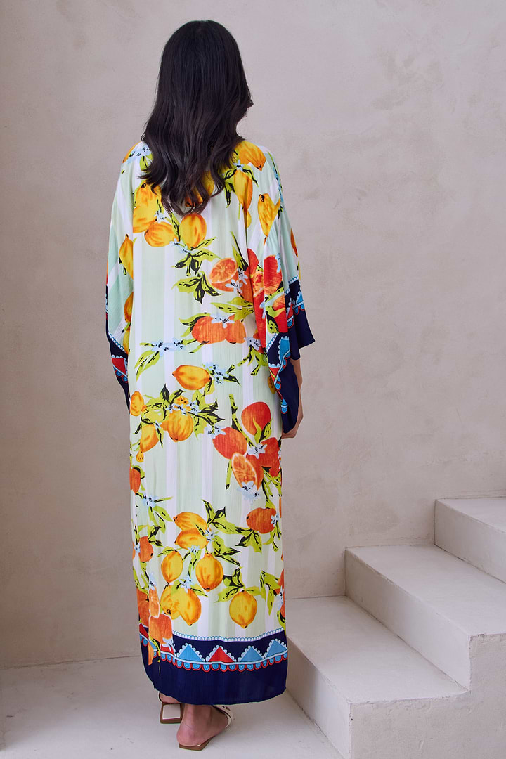Citrus Print Kimono Long - Dark Blue