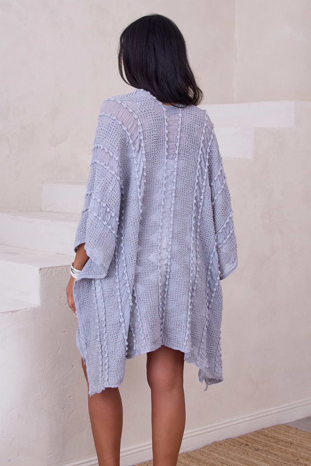 Bohemian Textured Kimono - Light Grey