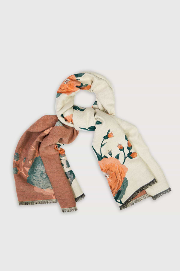 Marigold Bloom Reversible Scarf - Ivory