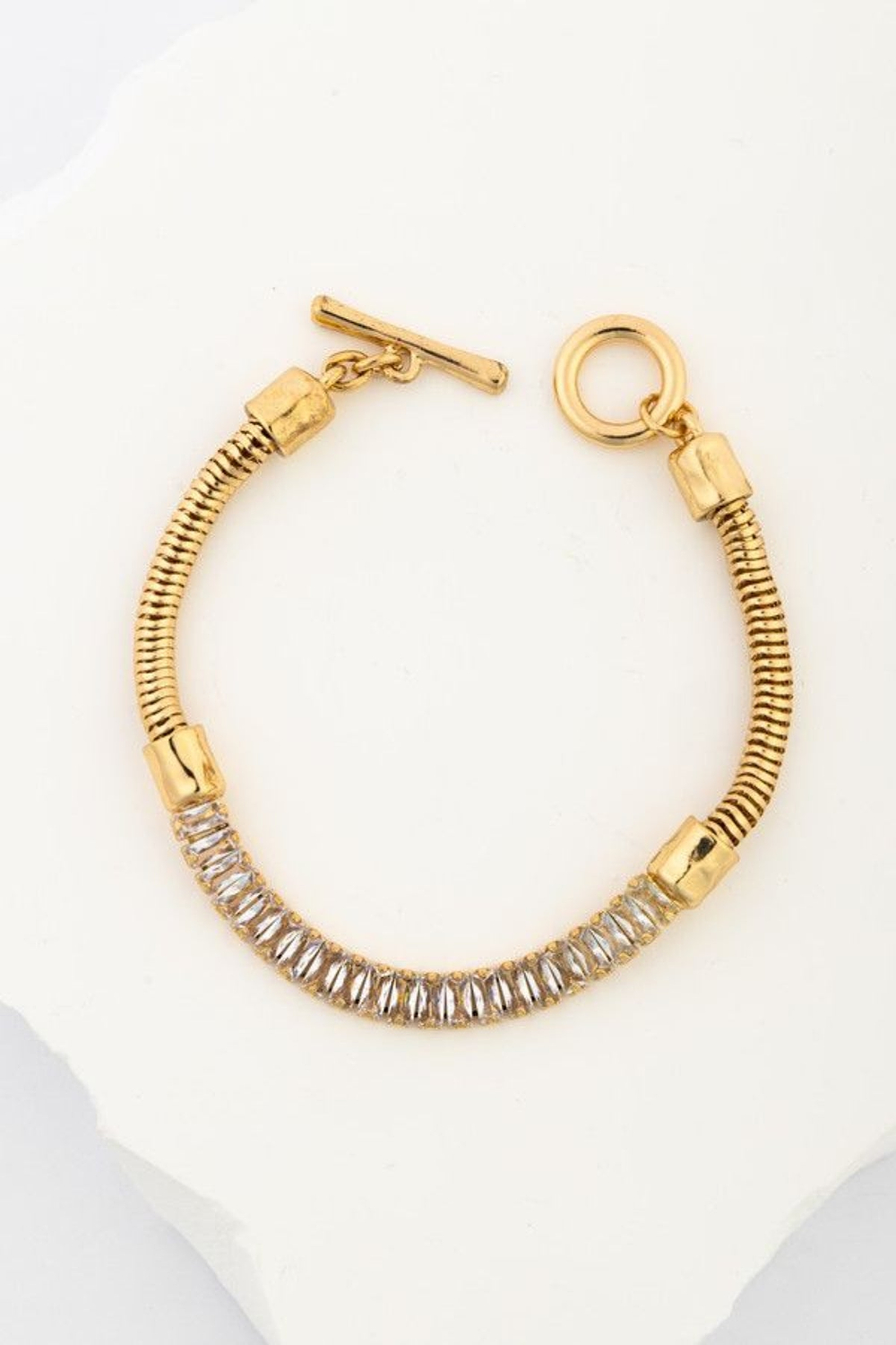 Baguette Crystal Snake Chain Bracelet - Gold