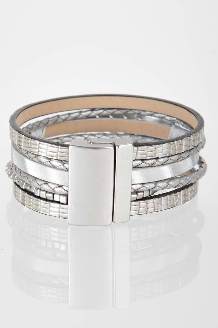 Natural Stones and Chain Leath - Grey