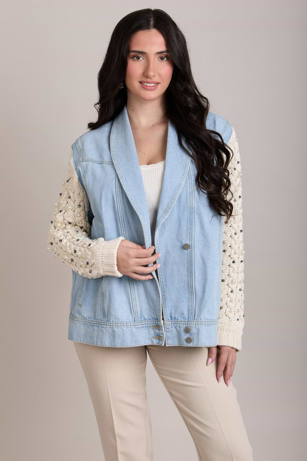 Pearl Knit Denim Jacket - Denim