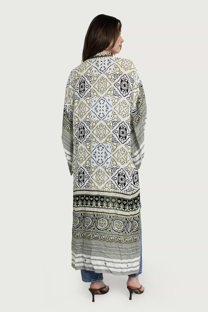 Mosaic Tile Pattern Kimono - White Combo