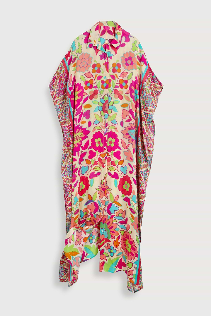 Multicolored Floral Collared Kaftan - Multi