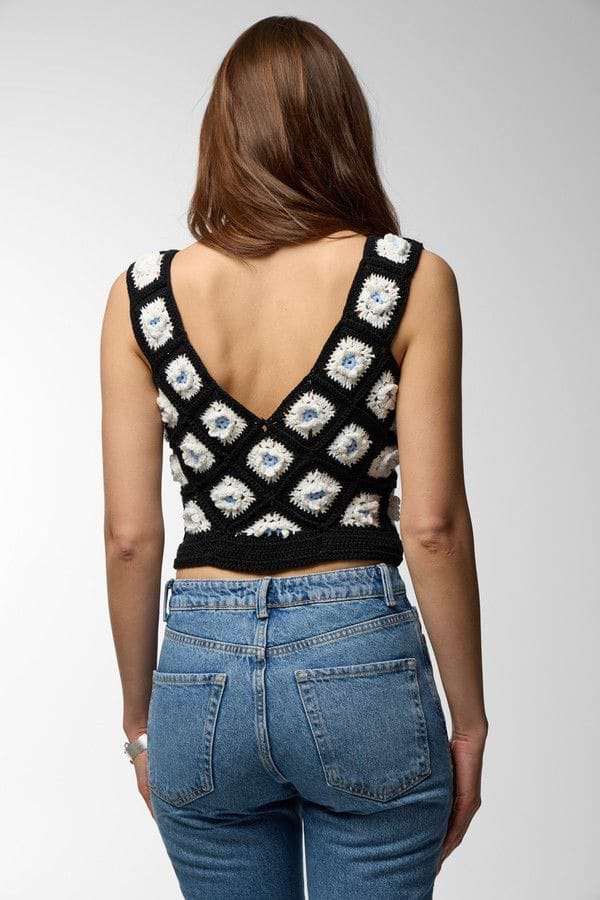 Granny Square Crochet Top - Black