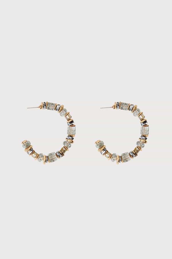 Beaded Crystal Hoop Earring - Grey