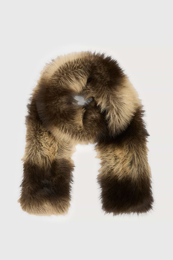 Faux Fur Statement Scarf - Beige