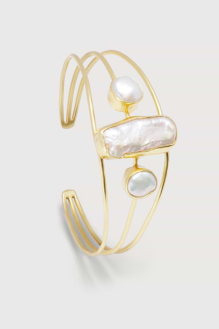 Tapered Geometric Freshwater Pearl Cuff - Gold