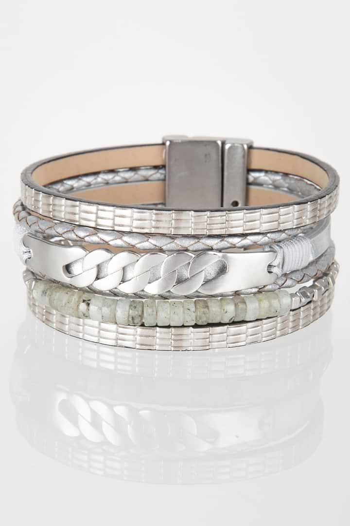Natural Stones and Chain Leath - Grey