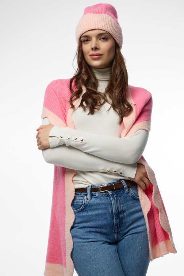 Scallop Trim Knit Scarf - Pink