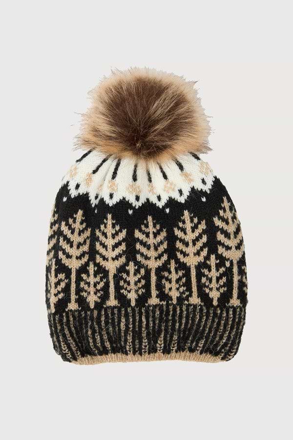 Fair Isle Forest Snow Hat - Black