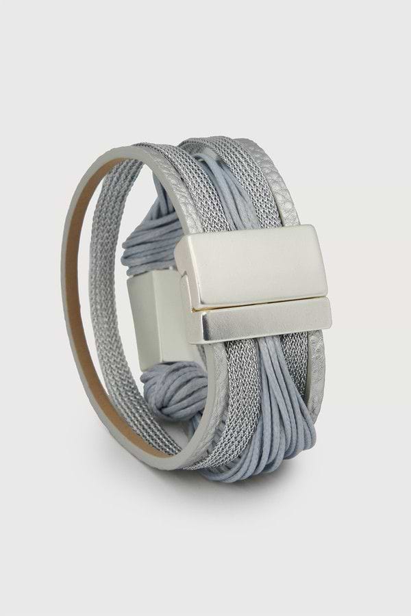Rectangle Charm Cord Bracelet - Silver