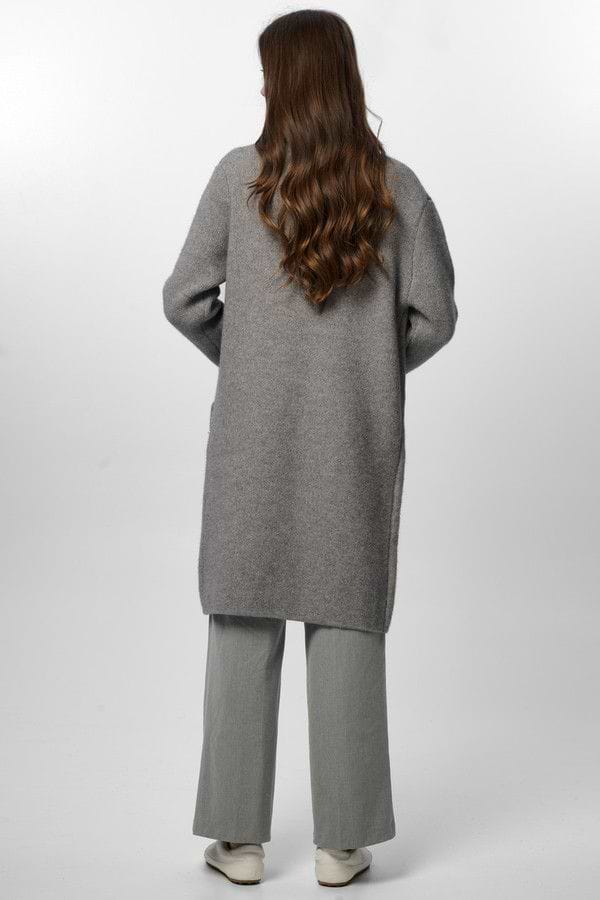 Pearl Trim Long Knit Blazer - Grey