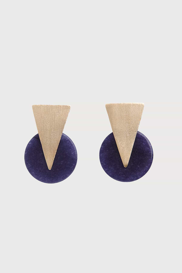 Triangle Disc Duet Earrings Dark Blue