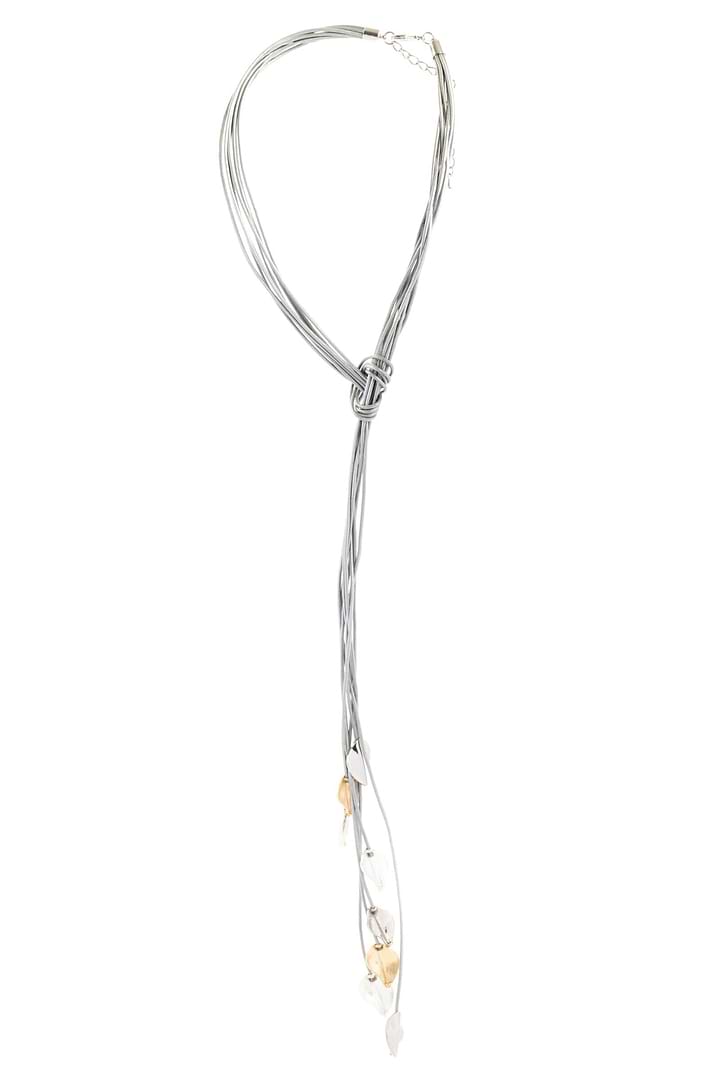 Metallic Leaf Leather Necklace - Grey