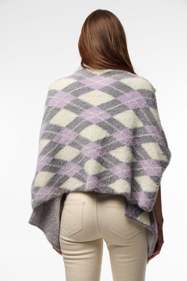 Oversized Argyle Cardigan - Grey